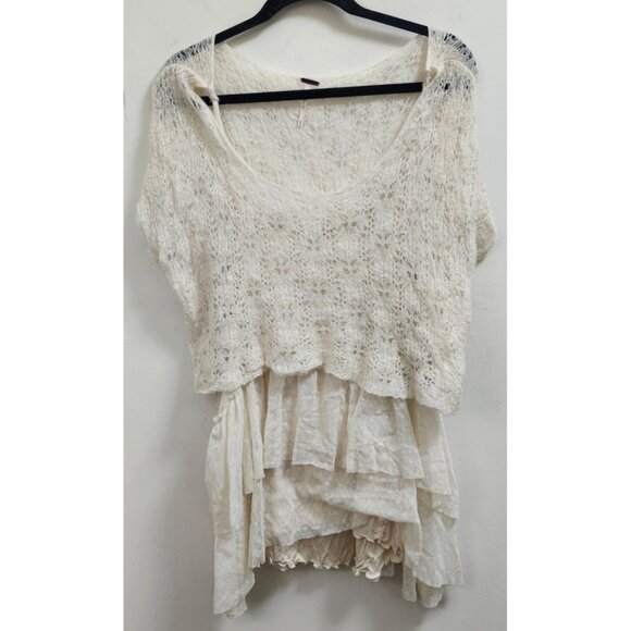 Free People Ivory Lace Layered Boho Top Women’s Size M Sheer Crochet Tunic Roman - Picture 2 of 8